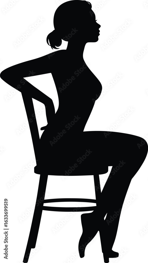 Fototapeta premium Elegant woman sitting on chair silhouette