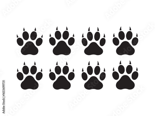 Set of animal paw prints silhouette vector isolated on white background