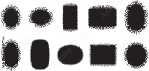 Collection of abstract fuzzy brush stroke shapes in black and white