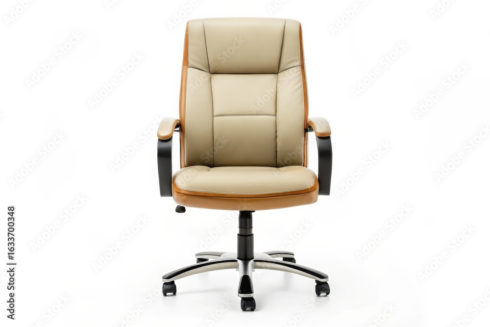 Obraz premium Beige and Brown Leather Office Chair isolated on White Background