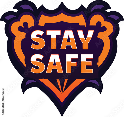A graphic design featuring the phrase stay safe presented in bold typography with a clean aesthetic isolated on transparent background
