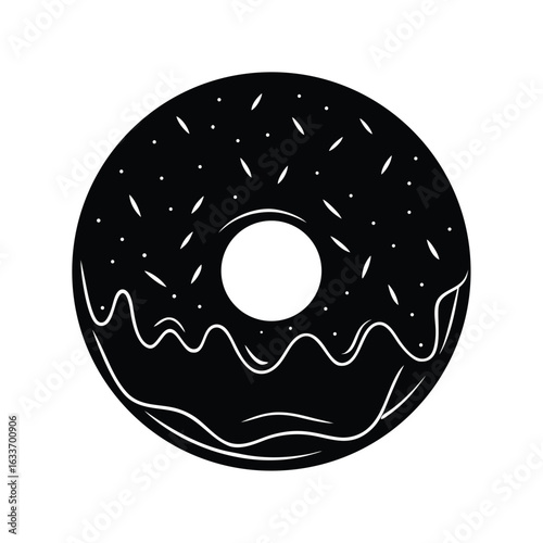 donut, silhouette, sweet, pastry, dessert, round, baked, glazed, treat, sugar,