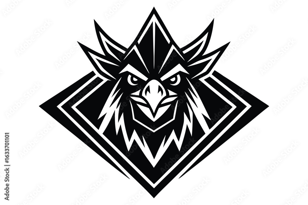 Obraz premium Strong eagle head within sharp diamond frame stands out in bold silhouette