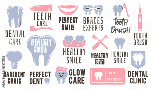 Dental Care logo set. Simple Dental Care logo set for medical clinic, dental hygiene, orthodontics or cosmetic dentistry branding. Vector illustration.