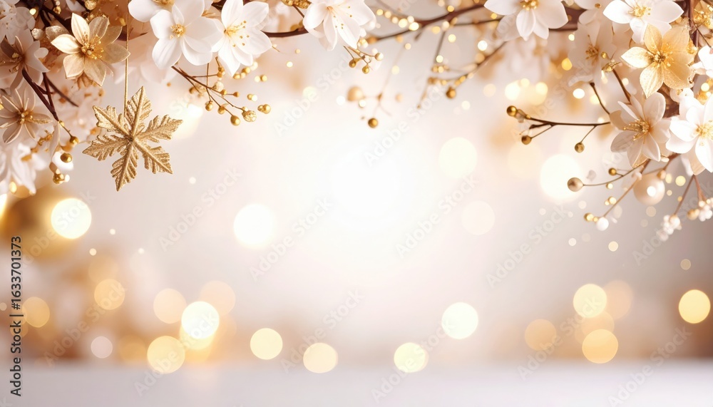 Fototapeta premium Elegant blossoms and golden accents spring garden digital art soft focus tranquil atmosphere beauty concept for serenity