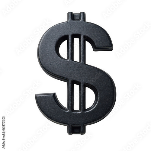 Dark metallic dollar sign isolated on transparent background