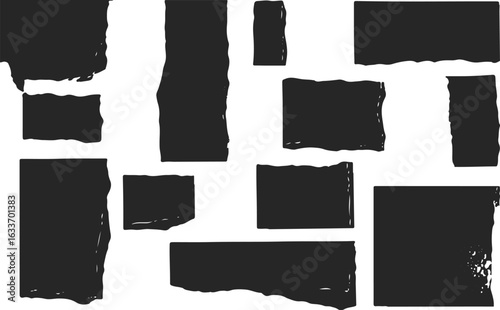 Collection of distressed black rectangular shapes on a white background