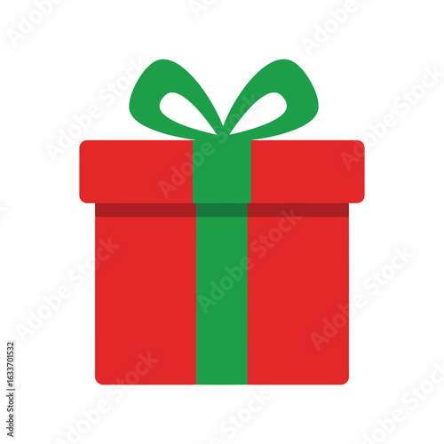 Red gift box with green ribbon festive present holiday surprise celebration isolated on white background