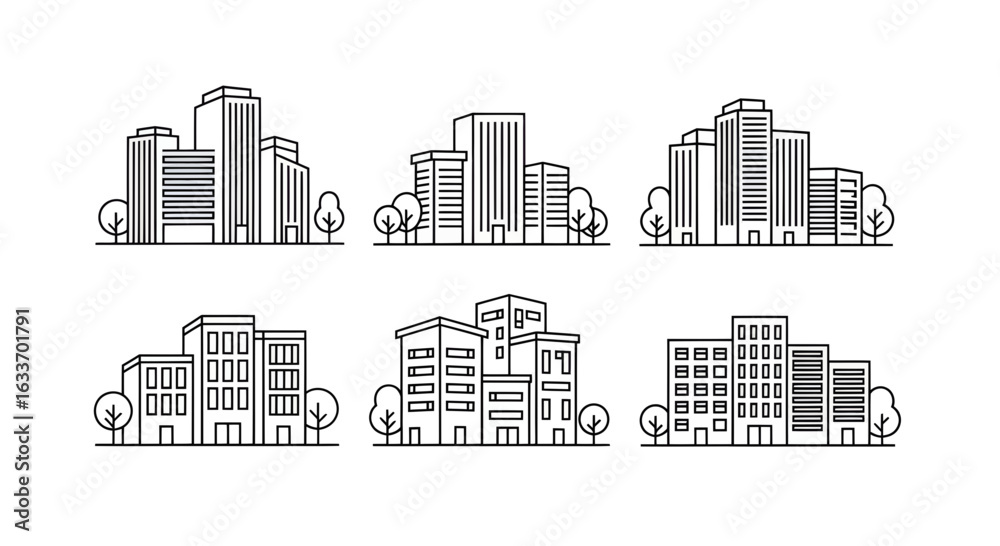Fototapeta premium Elegant city skyline icons for modern urban planning designs and architecture presentations easy to customize