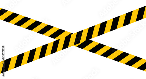Caution tape in bright yellow and black crossed for warning message or construction restriction zone sign