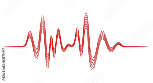 Dynamic red waveform illustration symbolizing rhythm, health, or technological signal processing pattern design