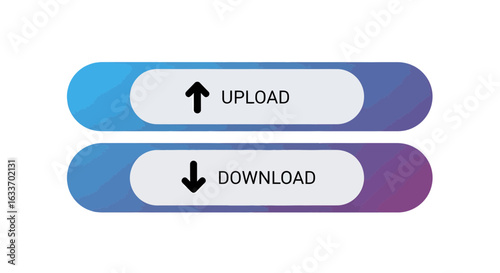 Modern upload and download buttons, seamless design for website and app interfaces, instant access