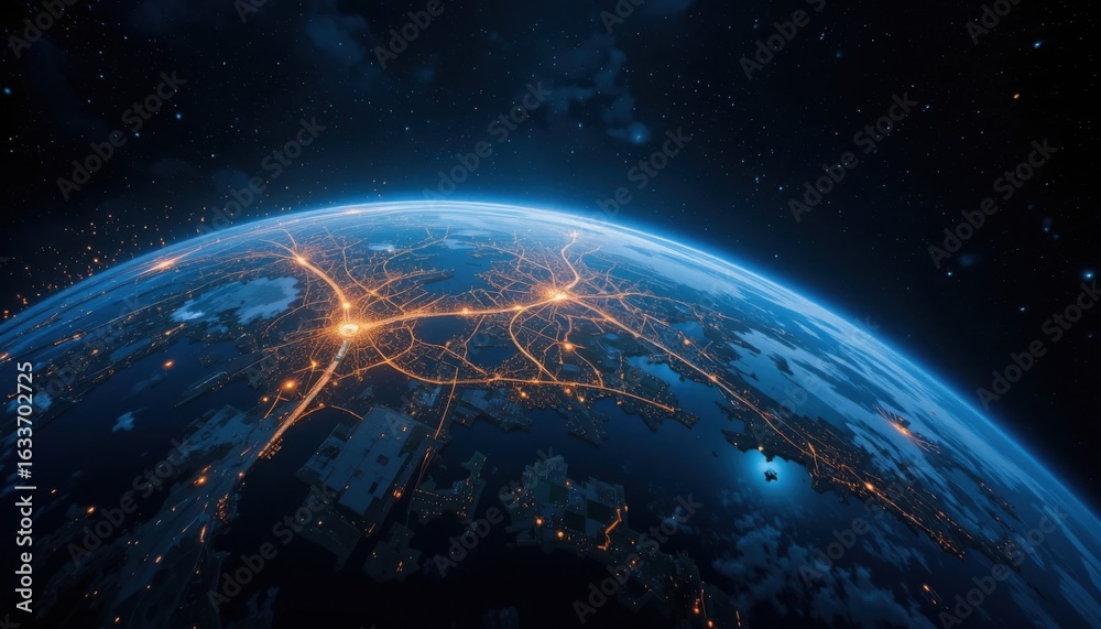 Obraz premium Night Earth Glowing City Lights Space View