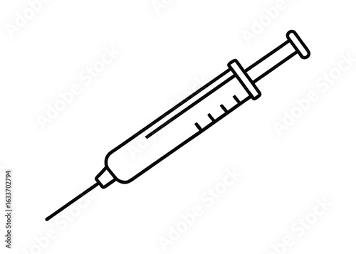Clean outline illustration of a medical syringe with a sharp needle ready for healthcare or pharmaceutical design
