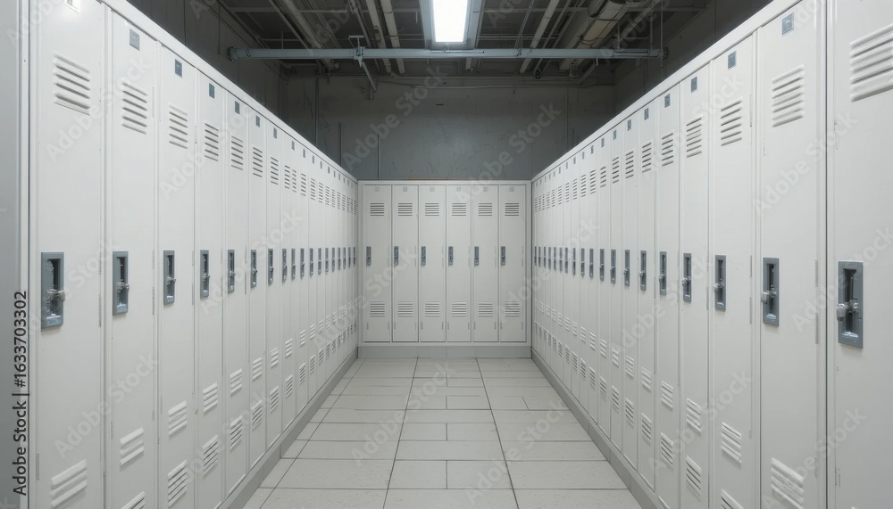 Obraz premium Row of White Metal Lockers in a Room with Tiled Floor 