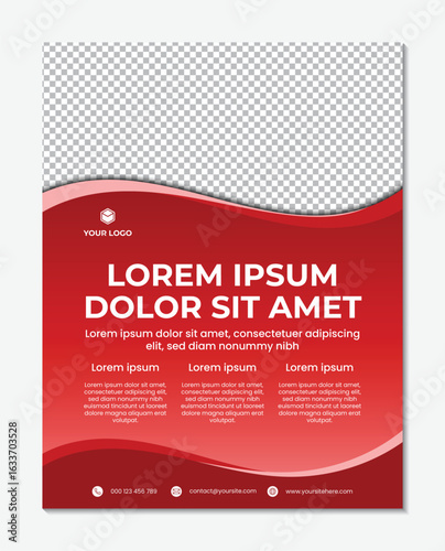Modern flyer brochure template minimalist wave pattern red background