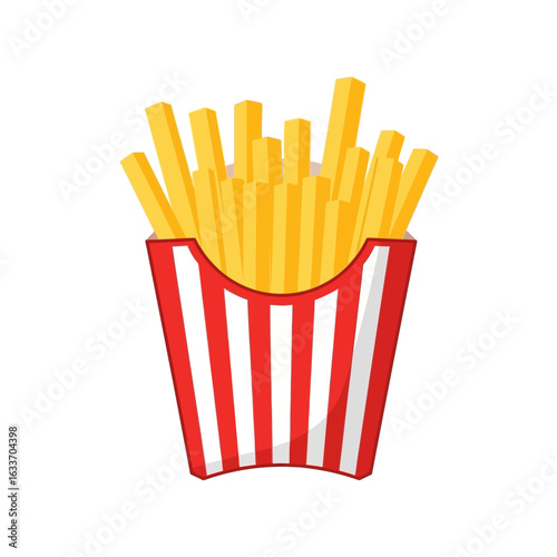 Golden french fries in a red and white striped cardboard container - SVG with Transparent Background