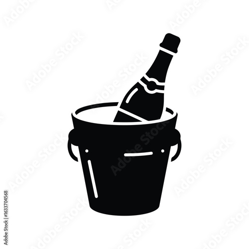 Champagne bottle in ice bucket vector illustration celebration drink party beverage cool refreshment isolated on white background