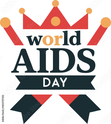World aids day typography print design featuring red ribbon symbolism and informative text isolated on transparent background