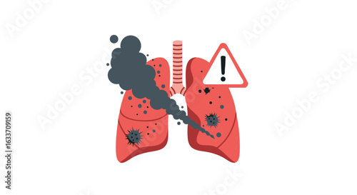Lungs damaged by pollution environmental health warning concept