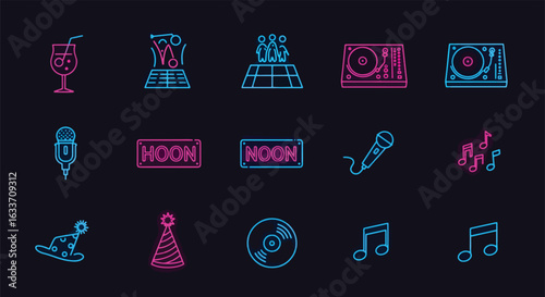 Party music neon icons