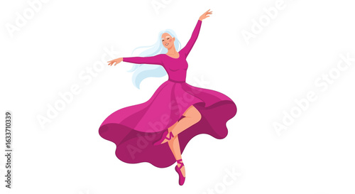 Beautiful ballerina dancing in pink dress vector illustration