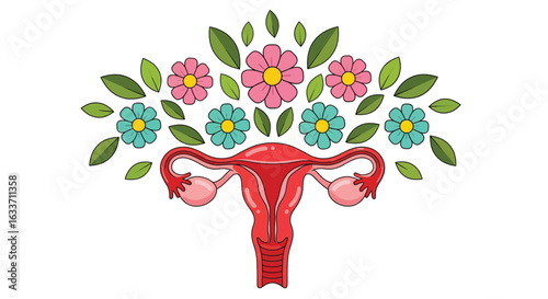Uterus health and wellness with floral design illustration