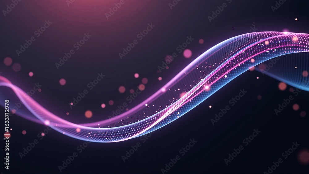 Fototapeta premium Futuristic neon wave background with glowing purple and blue lines, dynamic abstract design for website hero, marketing campaign, or presentation backdrop with copy space for text