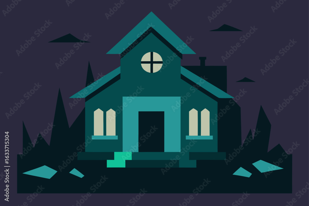 Naklejka premium abandoned dollhouse stage broken walls eerie setting