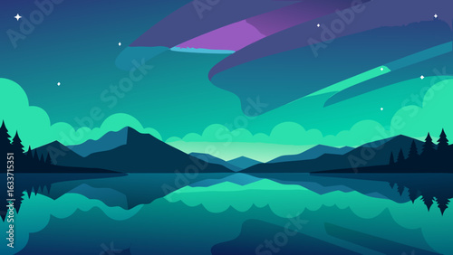 aurora borealis lake mirrored water reflection