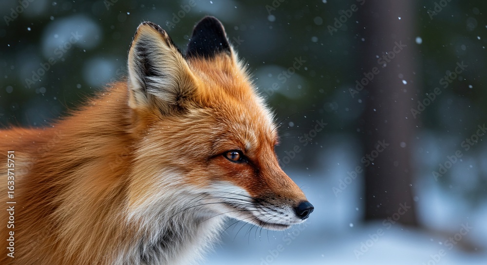 Obraz premium Winter's Embrace: A Red Fox in a Snowy Landscape