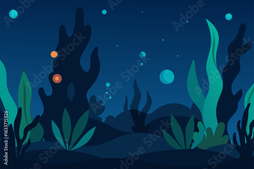 Midnight underwater garden stage with glowing sea creatures