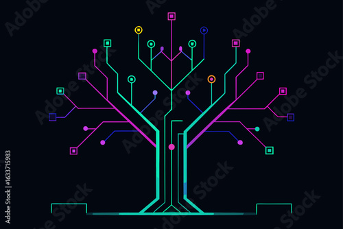 neon circuit tree stage glowing roots