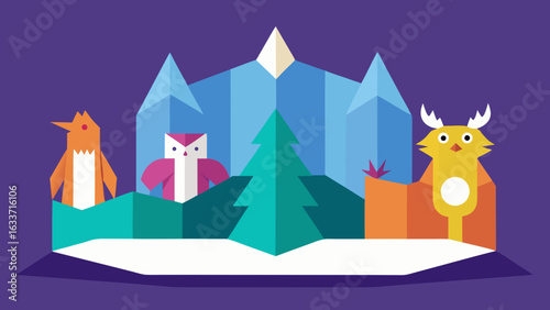 paper craft fantasy world stage folded animals