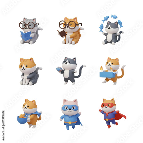 Funny cartoon set of cute baby animal characters, including a cat PNG