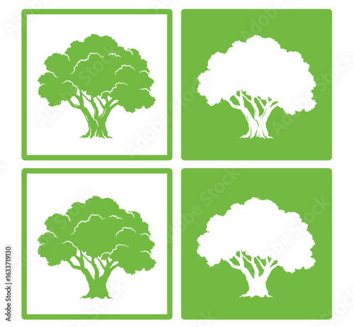 set of green olive trees signs with branches signs