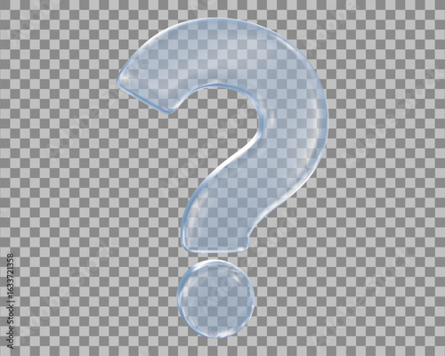 3d glass transparent neon question mark. Faq problem solution symbol. Stock vector illustration on isolated background.