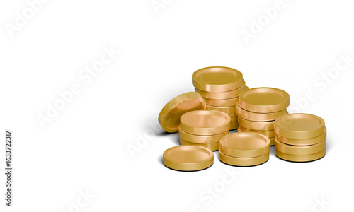 3D Render of Stacked Gold Coins on Isolated Transparent Background