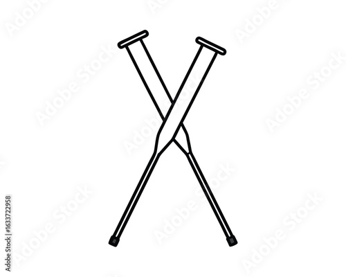 Simple black line outline illustration of medical crutches on a clean white background