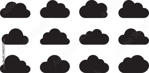 Fluffy clouds silhouettes. Vector set of clouds shapes. Collection of various forms and contours. Design elements for the weather forecast, web interface or cloud storage applications