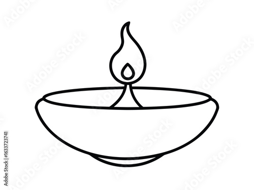 Elegant thin line illustration of a traditional indian diwali diya oil lamp for festive celebration