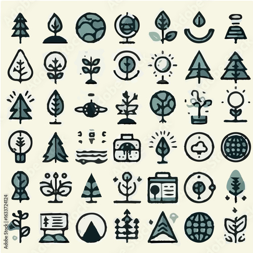 Minimal vector forest, nature conservation symbols, and eart