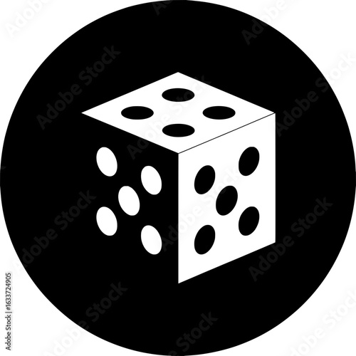 Lucky Roll Icon – Minimal Dice Cubed in Bold Black Circle