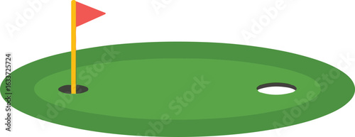 Golf course green with flag or flagstick and golf ball flat vector color icon for sports apps and websites