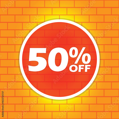 50% Off Sale Discount Banner on Orange Brick Background
