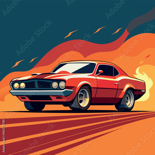 Classic Muscle Car Burning Rubber	
