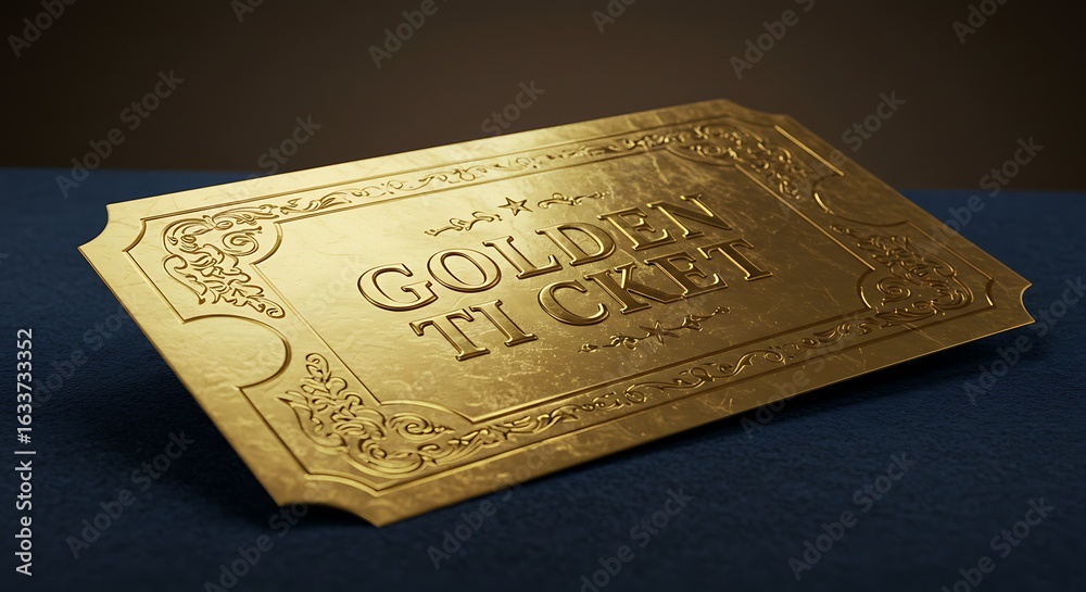 Fototapeta premium Elegant Golden Ticket with Ornate Border Design