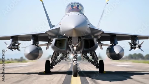 Powerful military jet on runway high tech fighter aircraft aviation imagery