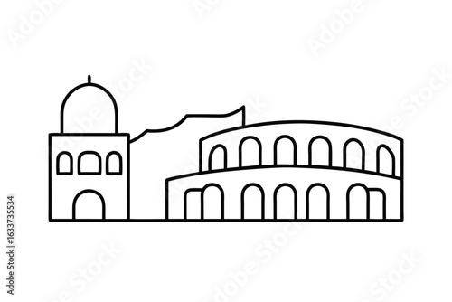 Minimalist outline of rome s iconic skyline featuring the colosseum in a clean vector design