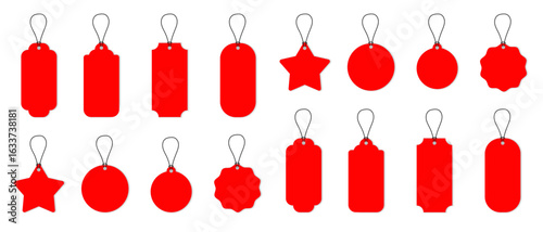 Vector red sale tag with string isolated on white background, perfect for price discount, shopping, and promotion designs